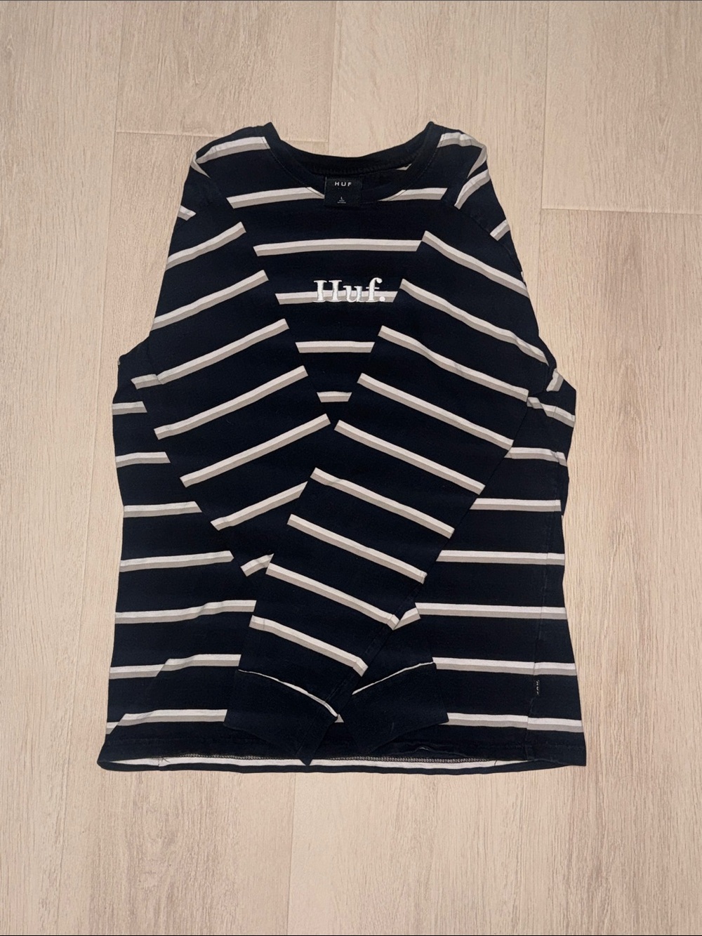 HUF Black with White Striped Logo Long Sleeve Shirt
